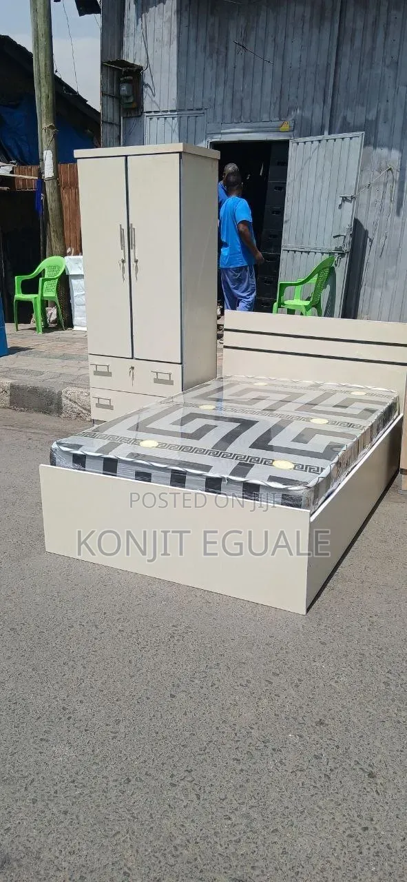 1.20cmአልጋ + ፍራሽ 80cm ቁምሳጥን