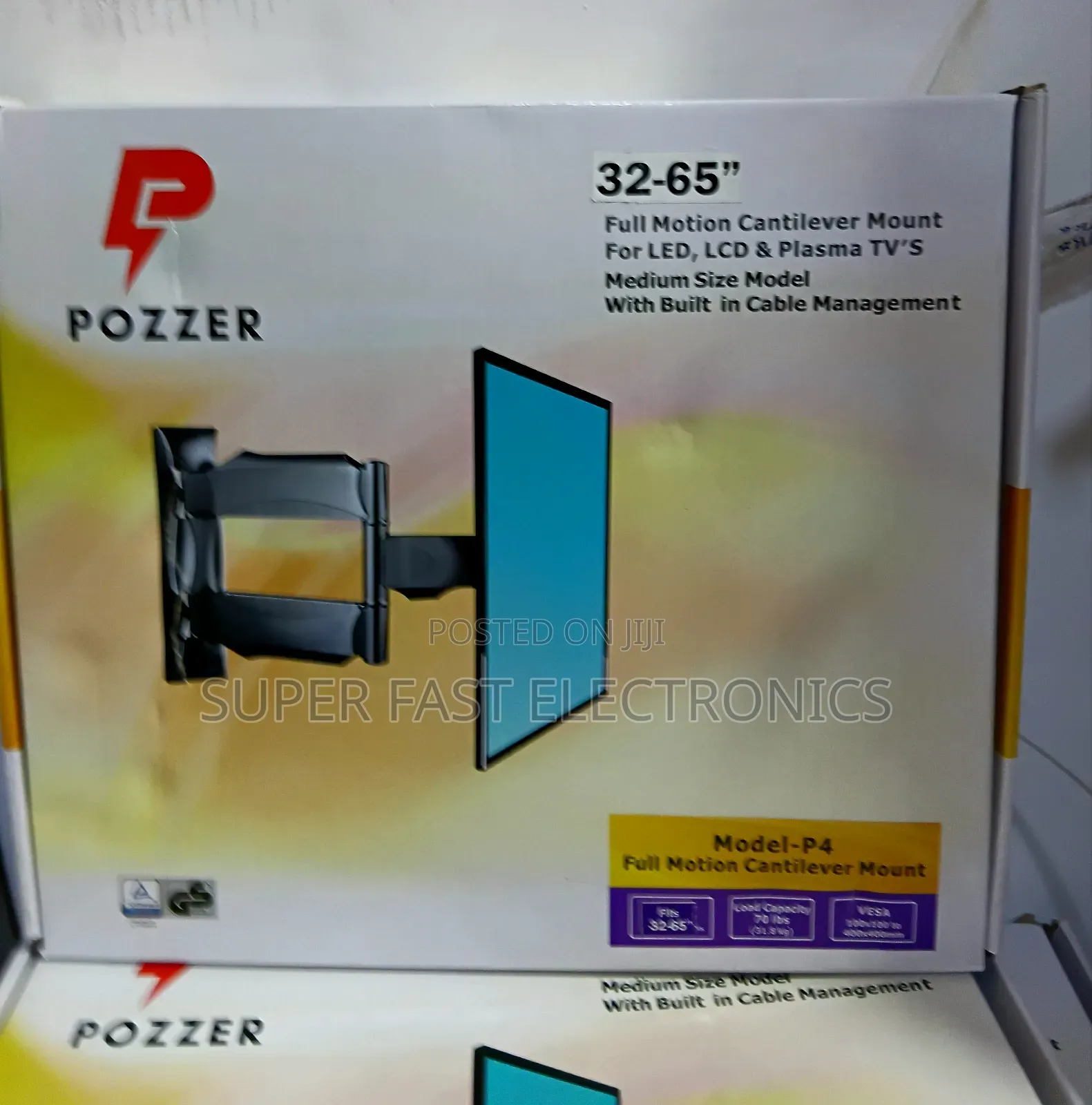 Pozzer Model-P4 Full Motion Cantilever Wall Mount for 32"–65" TVS
