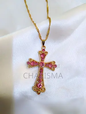 Pink X Gold Elegant Cross Necklace |For Gift|