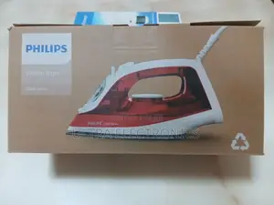 Philips 2000 Series Steam Iron (Model Dst2010/40) in Red and White.