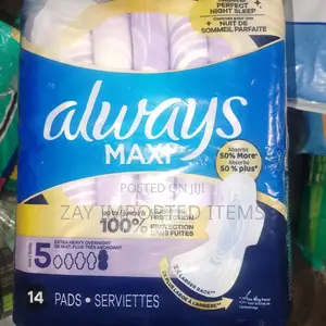 Always Maxi Pads Size 5, Extra Heavy Overnight With Wings, 14 Count