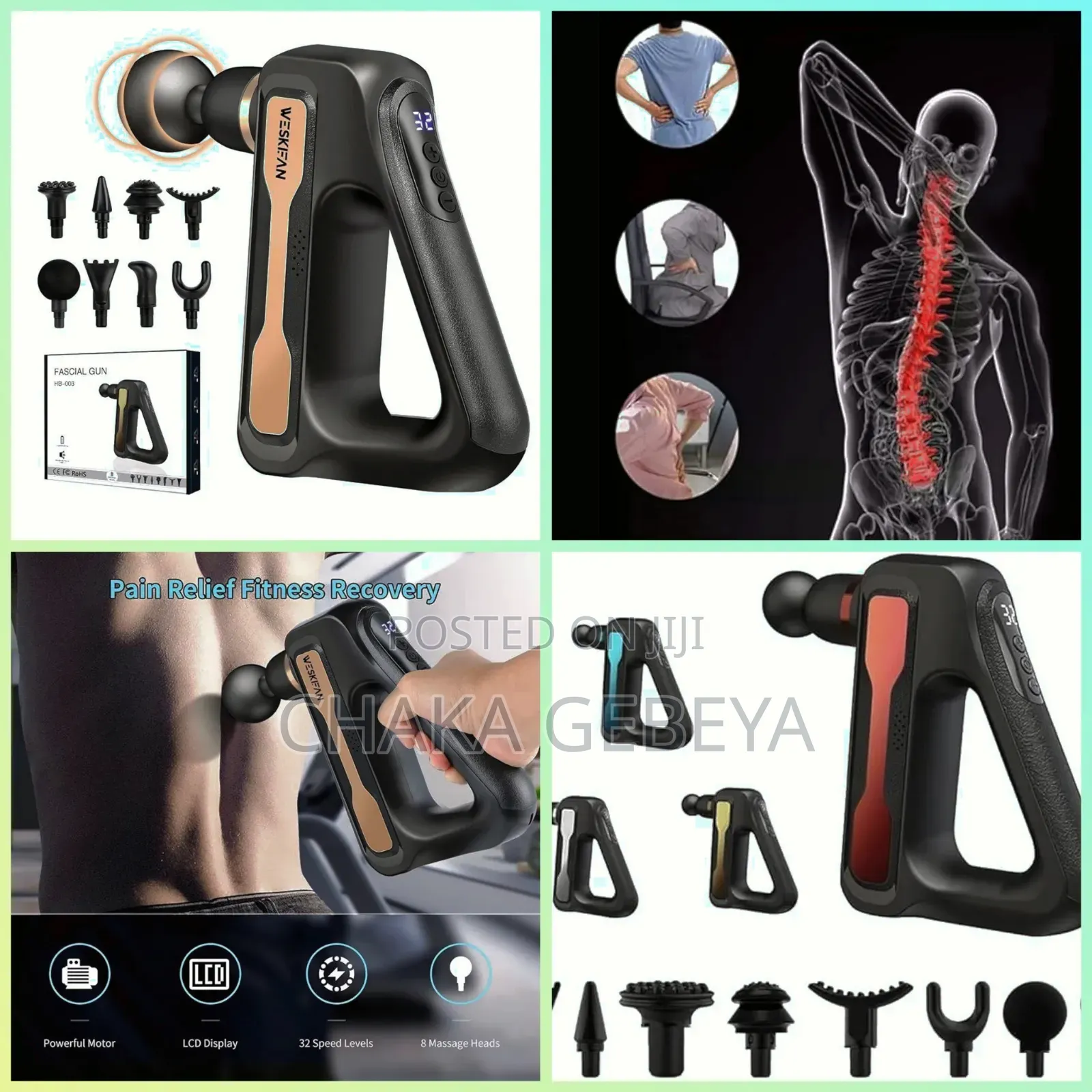 Blueidea 8‐In‐1 Fascial Gun – Relieves Muscle Pain,Shoulder,Back,Leg