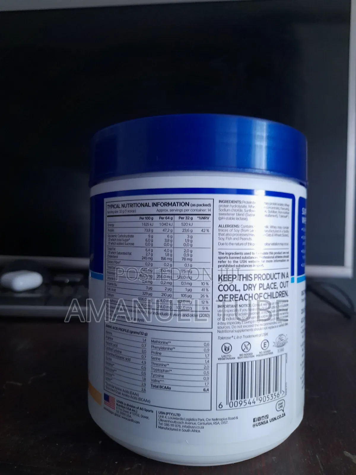 Usn Blue Lab 100% Whey Protein Powder in Vanilla Flavor.