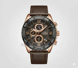 A Naviforce Quartz Watch a Rose Gold Case and Brown Leather Strap