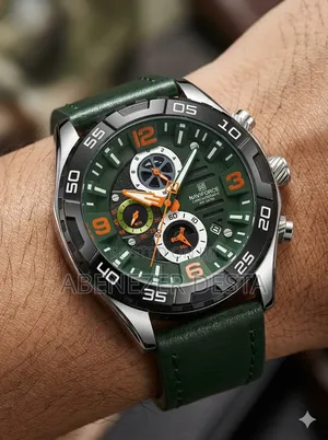 Naviforce Quartz Watch Green Dial and a Matching Green Leather Strap.