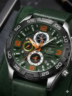 Naviforce Quartz Watch Green Dial and a Matching Green Leather Strap.
