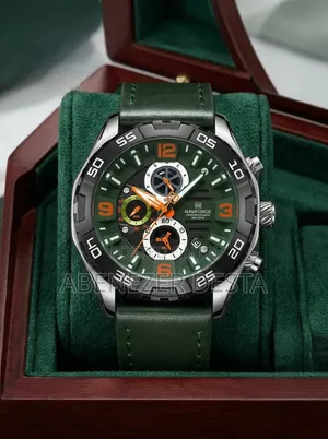 Naviforce Quartz Watch Green Dial and a Matching Green Leather Strap.