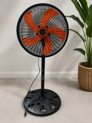 Fan Standing 18-Inch With a Black Grill, Orange Blades,