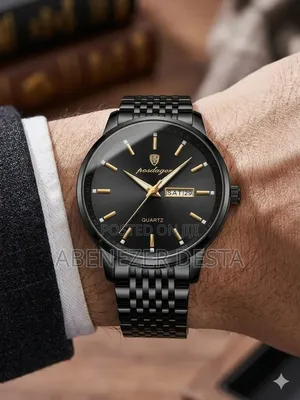 Poedagar Men's Luxury Stainless Steel Quartz Wristwatch in Black