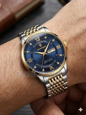 Poedagar Men's Luxury Wristwatch a Blue Dial and a Two-Tone Stainless