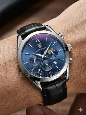 Poedagar Men's Luxury Chronograph Watch With a Blue Dial and Black