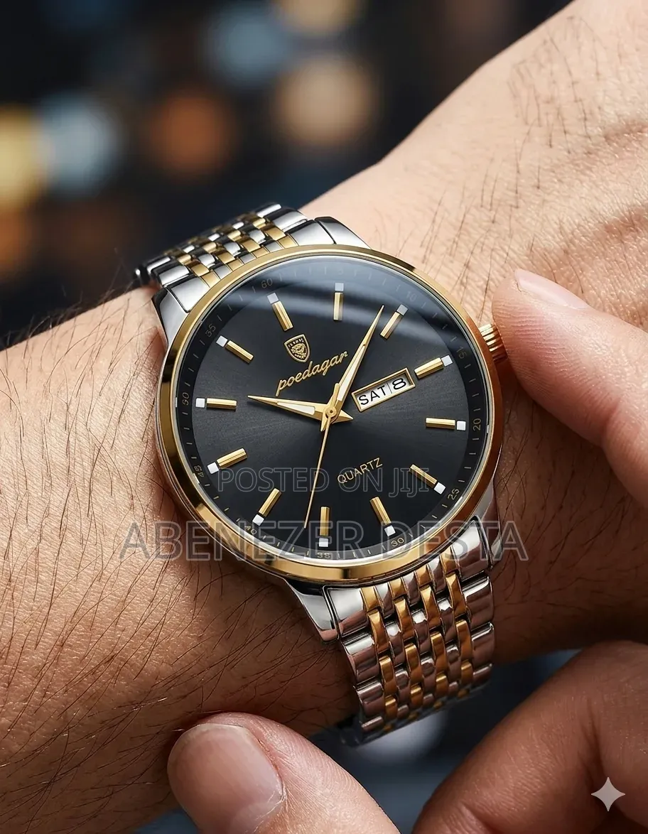Poedagar Men's Luxury Stainless Steel Quartz Watch Band Display.