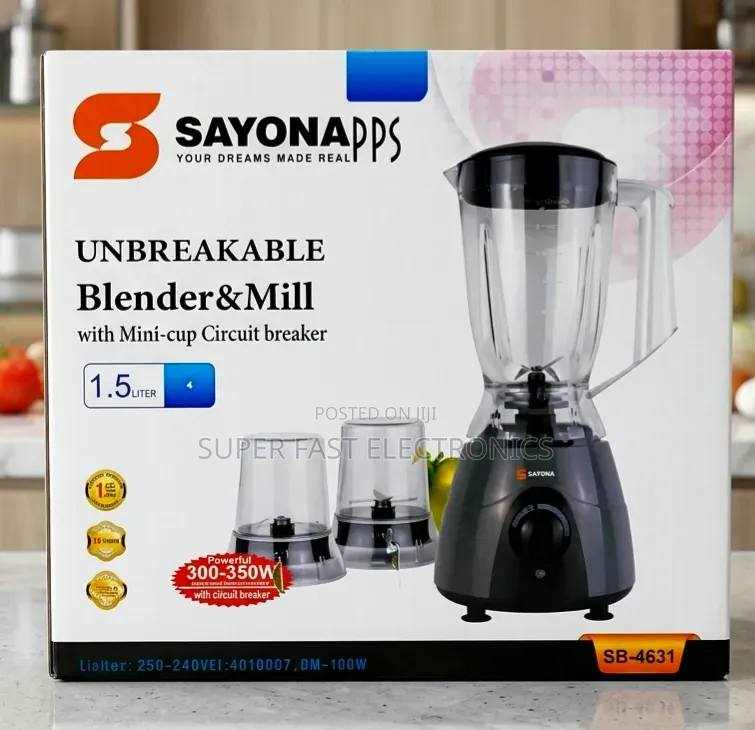 Sayona Apps Unbreakable Blender 1.5liter Jucer Mill (Model Sb-4631).