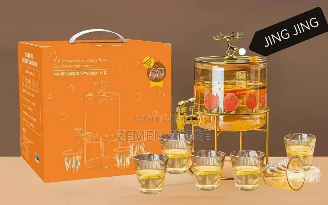 3.6l Glass Beverage Dispenser Set - ውብ የጁስና መጠጥ ማቅረቢያ
