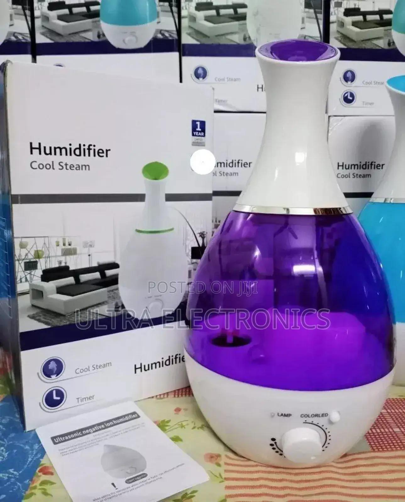Humidifier Purple and White 2.6l Ultrasonic Negative Ion Cool Steam .