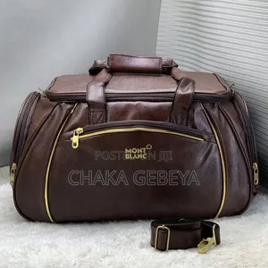 Mont Blanc Travel Gym Bag Set – Leather Material, Adjustable Belt