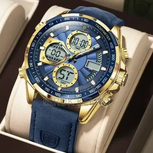 Poedagar Men New Watch Chronograph Waterproof Blue Leather Quartz