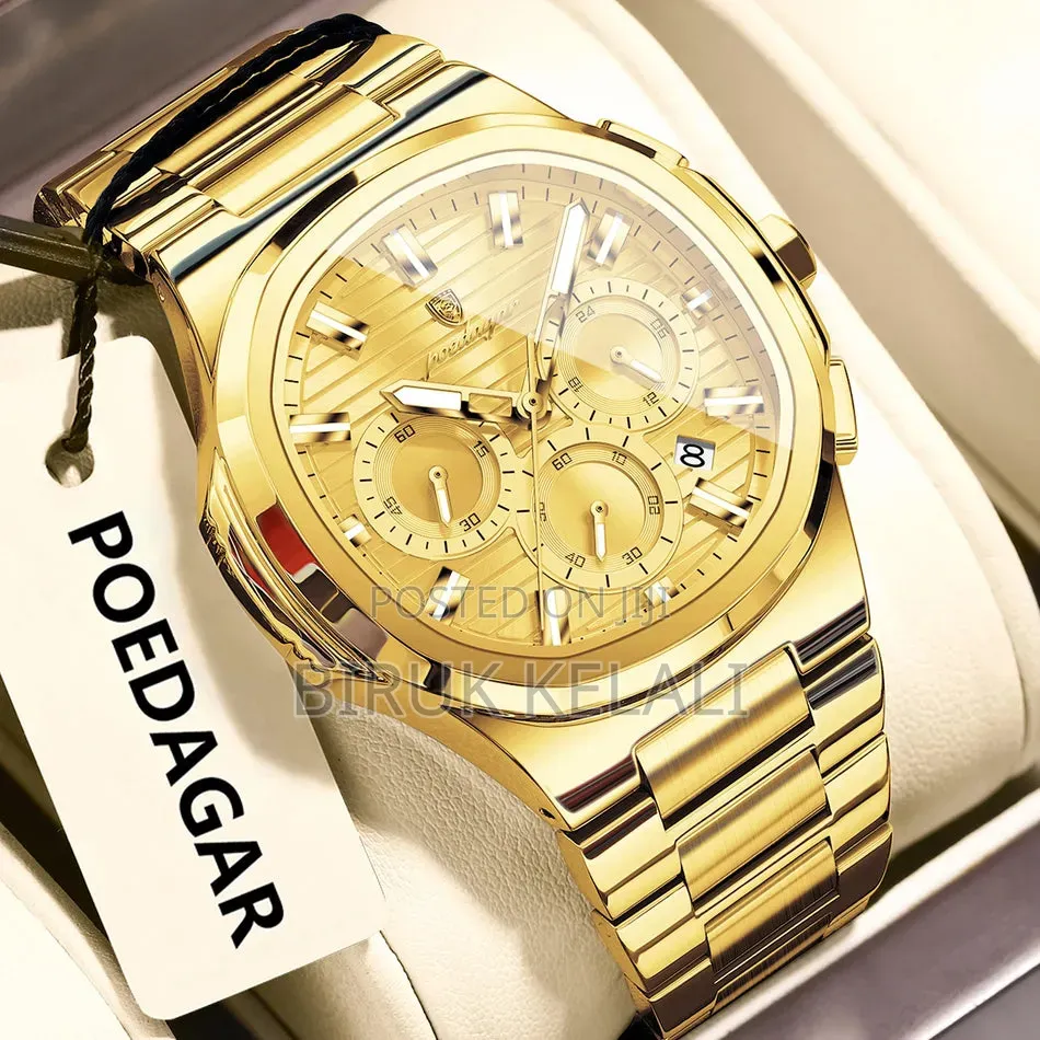 Poedagar Men's Stainless Steel Chronograph Wristwatch, Waterproof