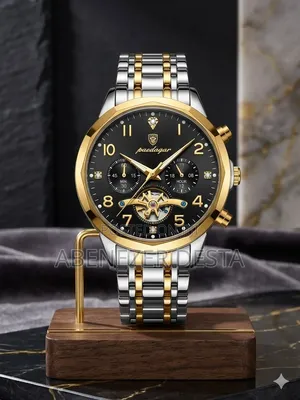 Poedagar Diamond Chronograph Watch in Gold and Silver Stainless Steel