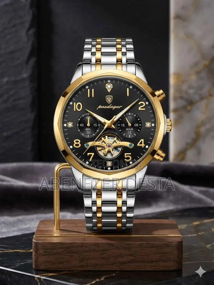 Poedagar Diamond Chronograph Watch in Gold and Silver Stainless Steel