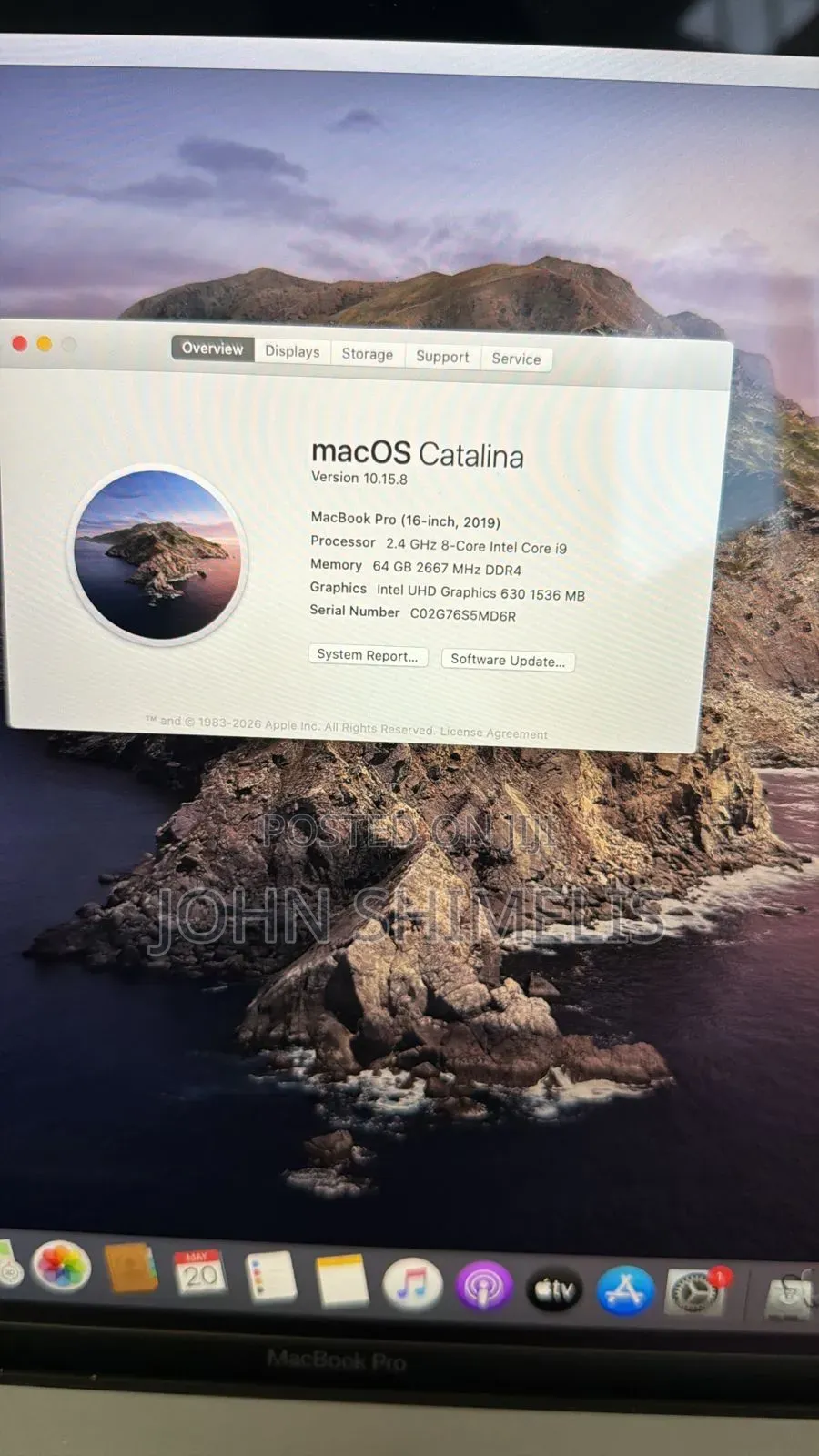 Laptop Apple MacBook Pro 2019 64GB Intel Core i9 SSD 512GB