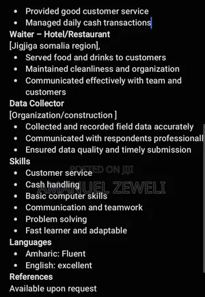 Sales and Marketing ,Cashier, and Others