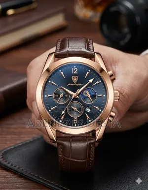 Poedagar Men's Luxury Chronograph Watch Rose Gold Case and Brown