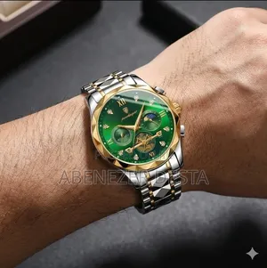 Poedagar Luxury Men's Wristwatch in Green and Silver Stainless Steel