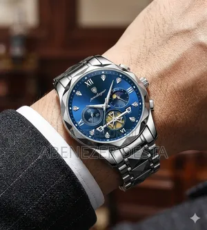 Poedagar Model Stainless Steel Analog Quartz Wristwatch With Blue Dial
