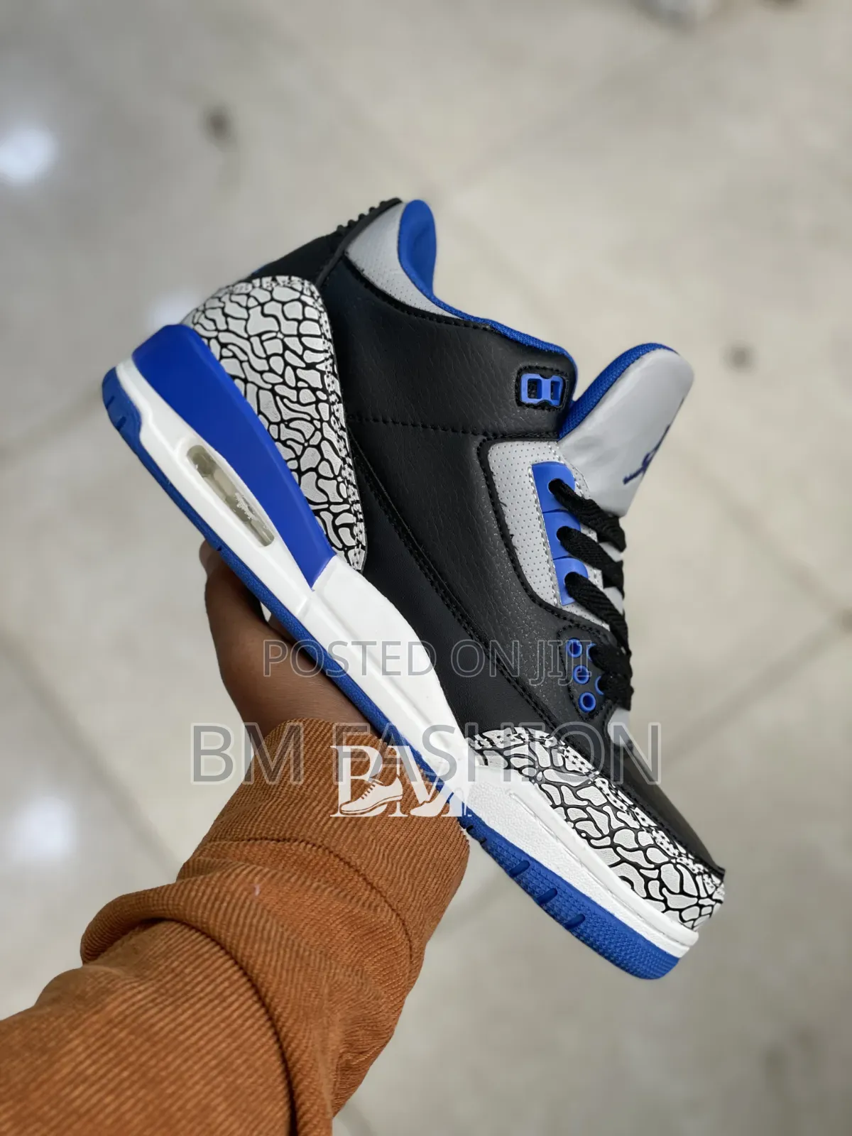 Air Jordan 3: Black, Royal Blue Elephant Print