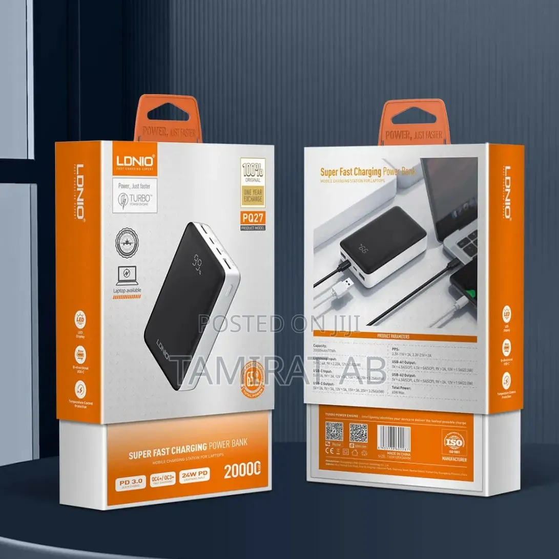Ldnio 65w Pd 20000mah Powerbank for Phones, Tab, and Laptop