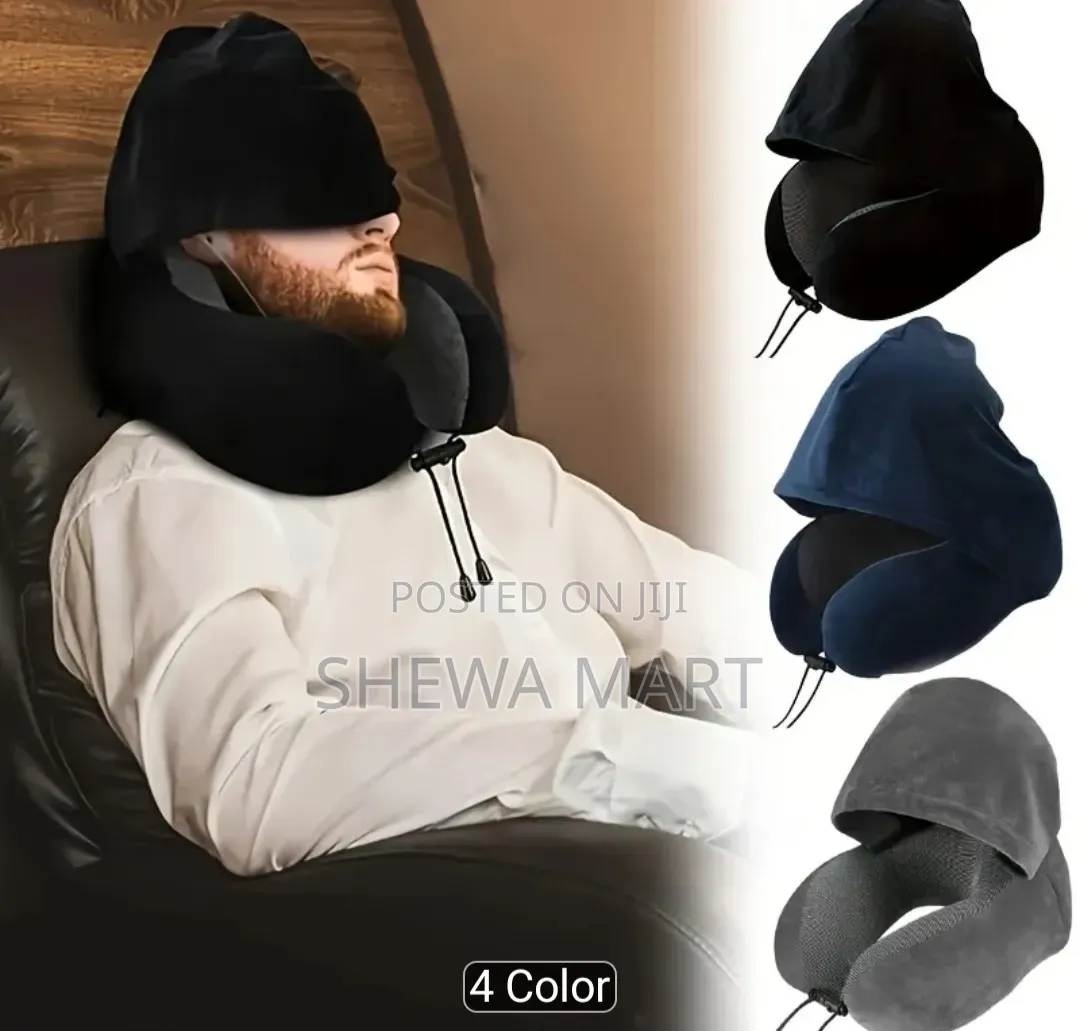 Adjustable U-Shaped Travel Neck Pillow With Hood - Ergonomic Design