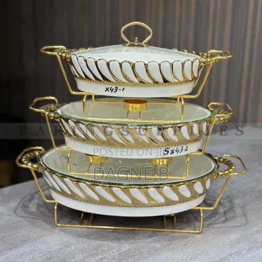 3-Piece Ceramic Chafing Dish Set ባለ 3 ደረጃ የምግብ ማቅረቢያ