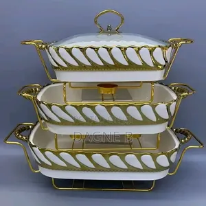 3-Piece Ceramic Chafing Dish Set ባለ 3 ደረጃ የምግብ ማቅረቢያ