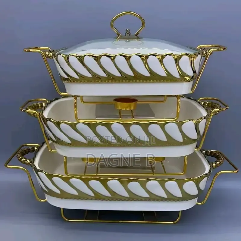 3-Piece Ceramic Chafing Dish Set ባለ 3 ደረጃ የምግብ ማቅረቢያ
