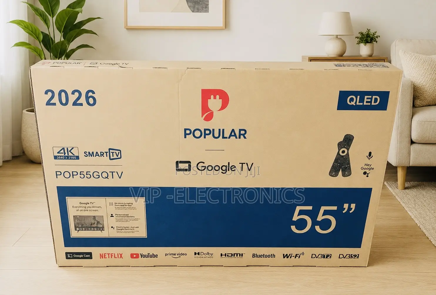 Popular 55 Inch Tv Qled Smart Google Tv – Pop55gqtv (2026 Model)