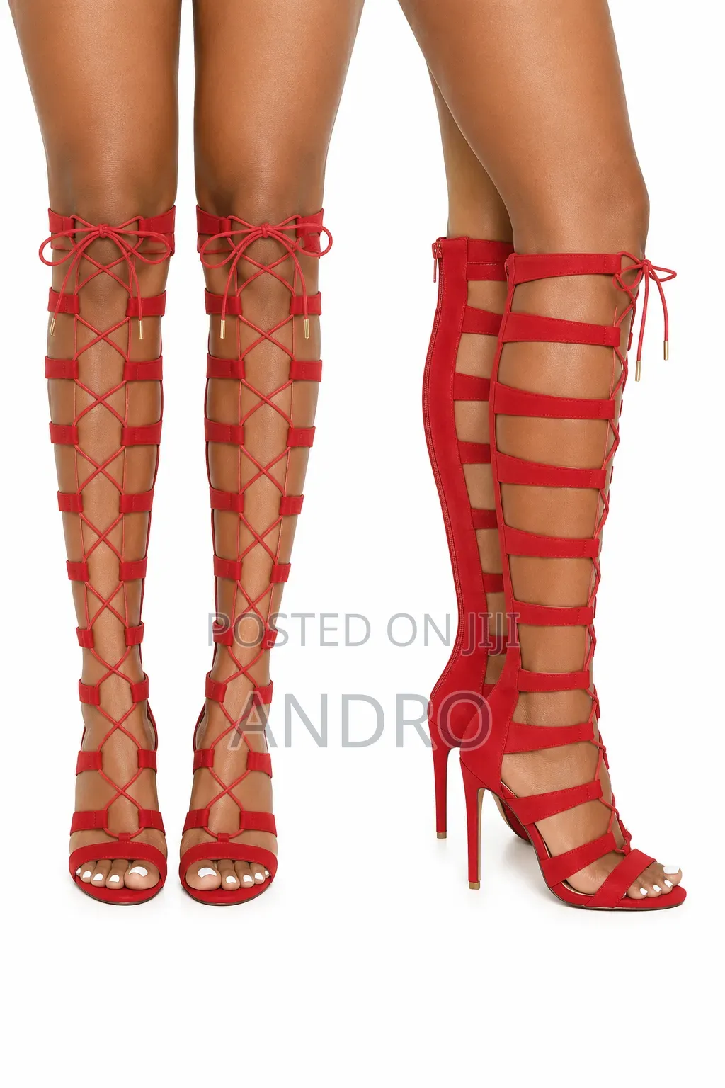 Anne Michelle Red Knee-high Strappy Heels – Size [37]