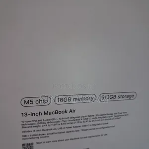 New Laptop Apple MacBook Air 2026 M5 13-inch 16GB Apple M5 SSD 512GB