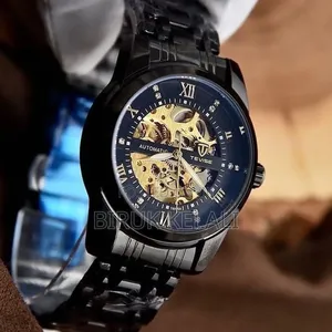 Tevise T9005a Automatic Mechanical Skeleton Wristwatch With a Black