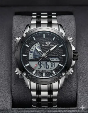 Success Way Dual Display Wristwatch Featuring a Black Textured Dial