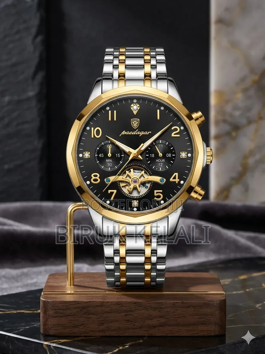 Poedagar 938 Diamond Mirror Chronograph Watch Featuring a Two-Tone