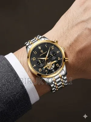 Poedagar 938 Diamond Mirror Chronograph Watch Featuring a Two-Tone