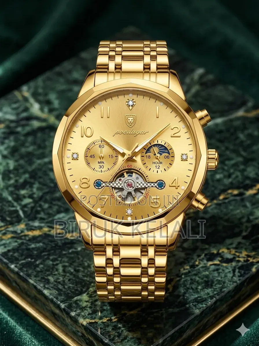 Poedagar Luxury Chronograph Watch in Gold With a Matching Stainless