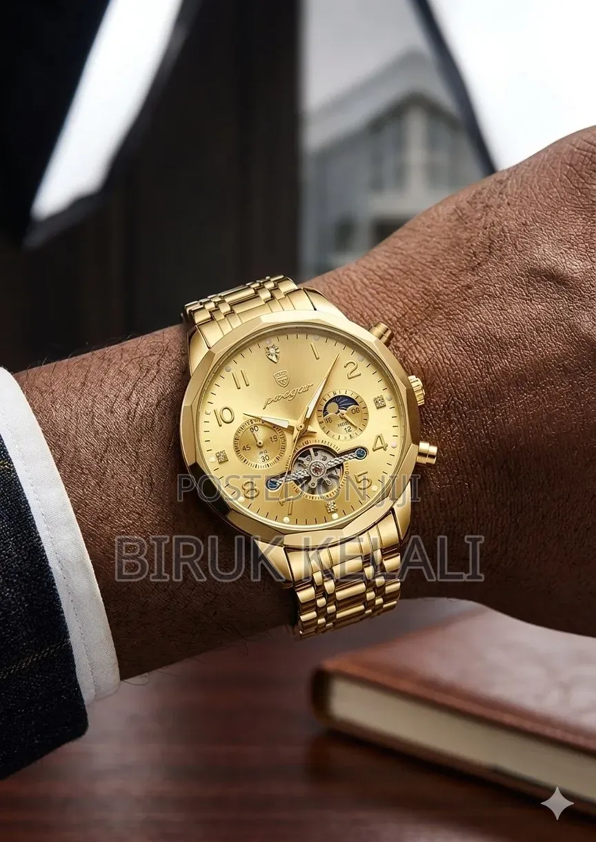 Poedagar Luxury Chronograph Watch in Gold With a Matching Stainless