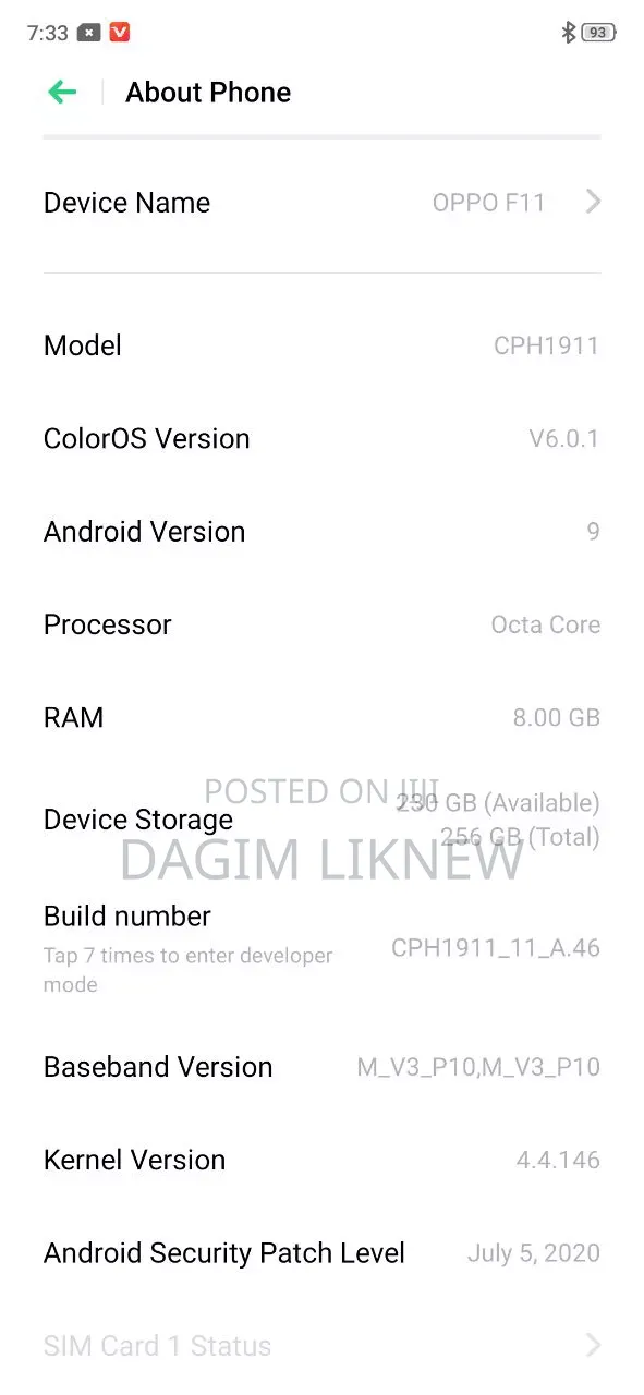 Oppo F11 256 GB Black