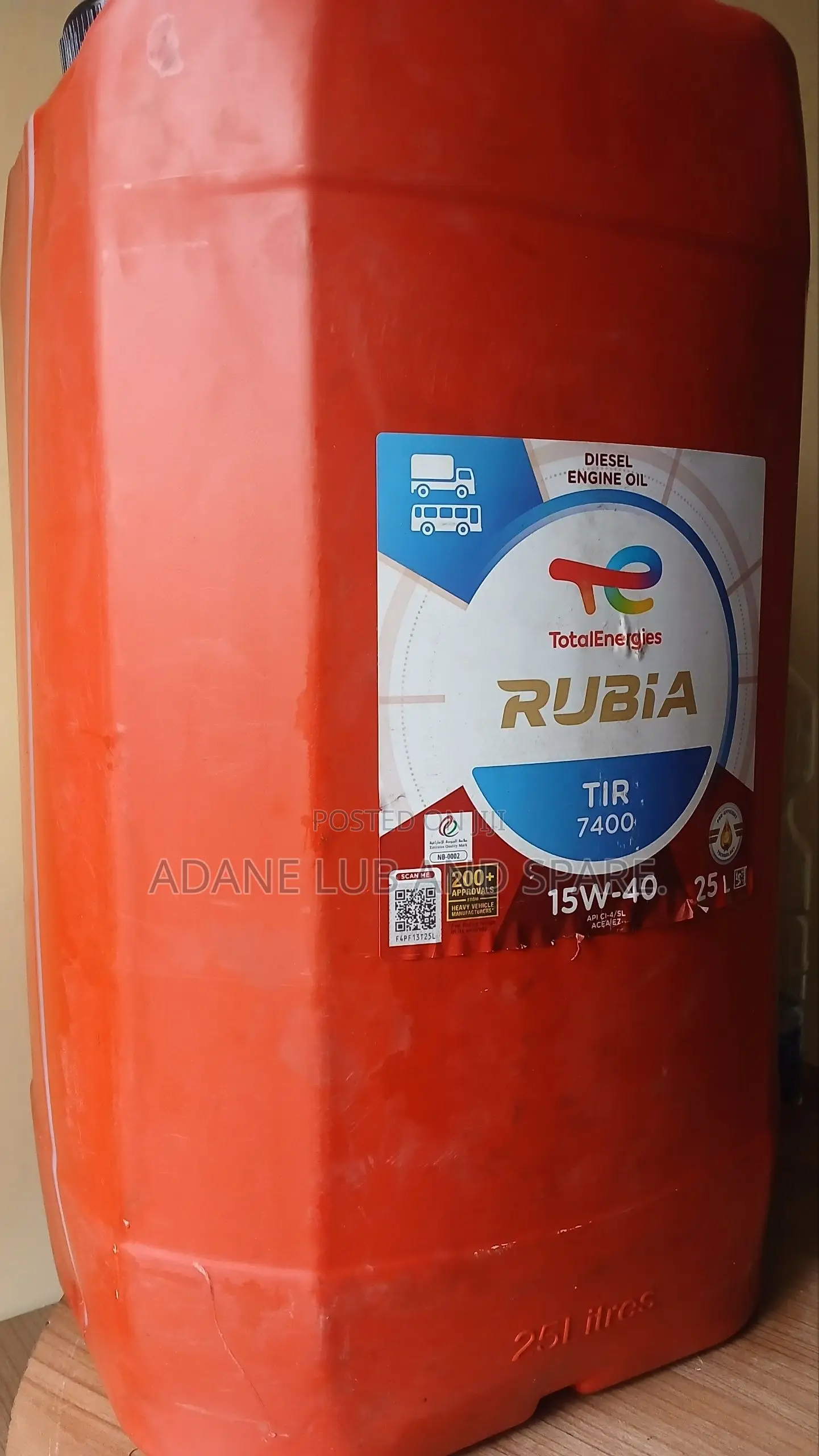 25lt Total 15w40 Motor Oil 25ሊት~ ቶታል የ ናፍጣ ሞተር ዘይት