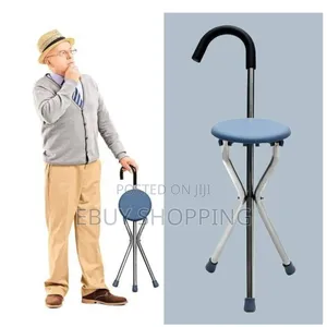 Portable 2-in-1 Folding Cane Chair –Walking Stick Tripod Stool Combo