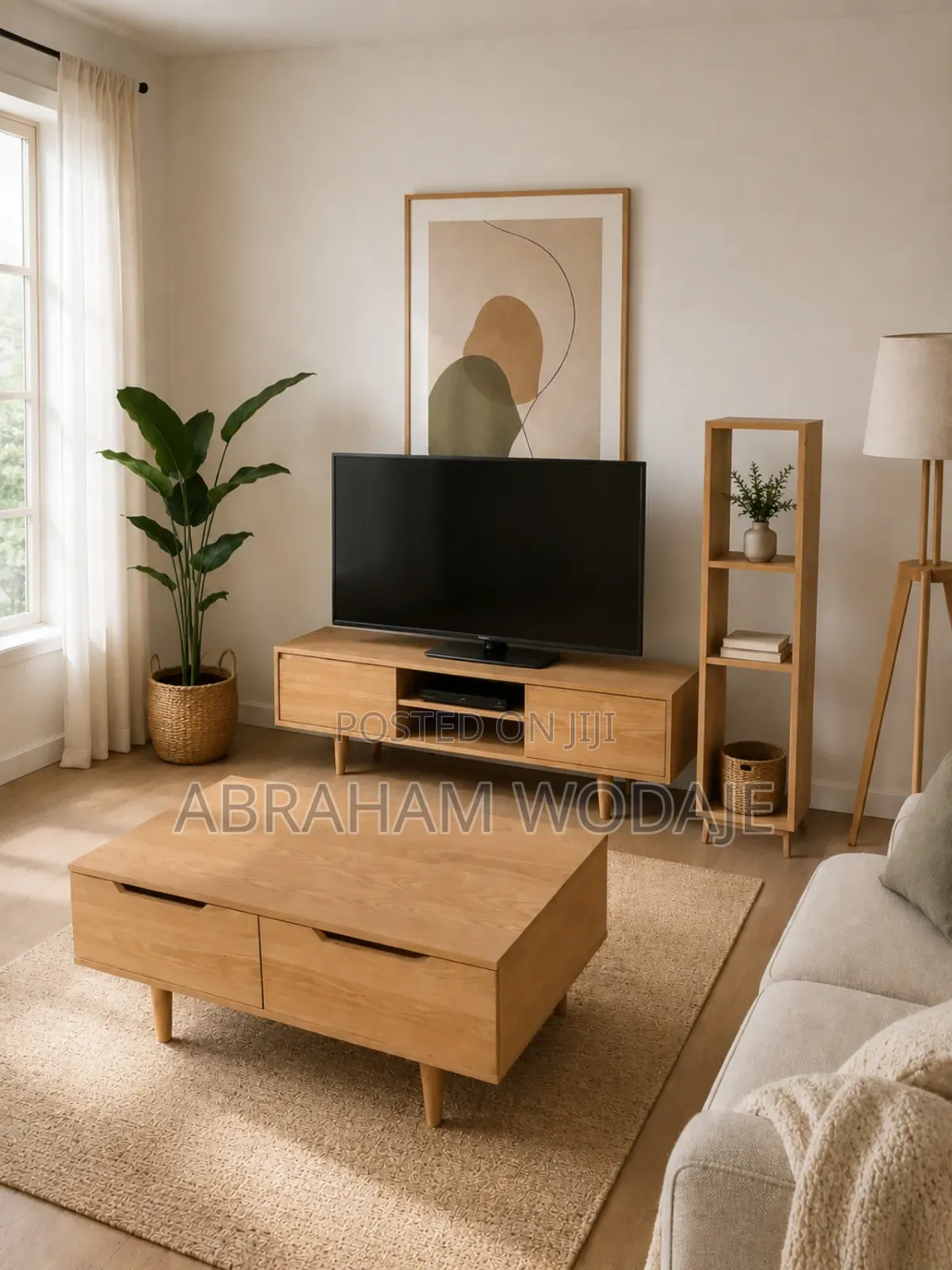 Tv Stand With Center Table Full Oak
