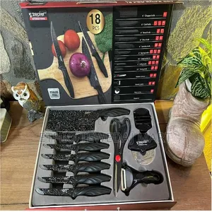 18-Piece Black Granite Knife Set With Modern Design ቢላ