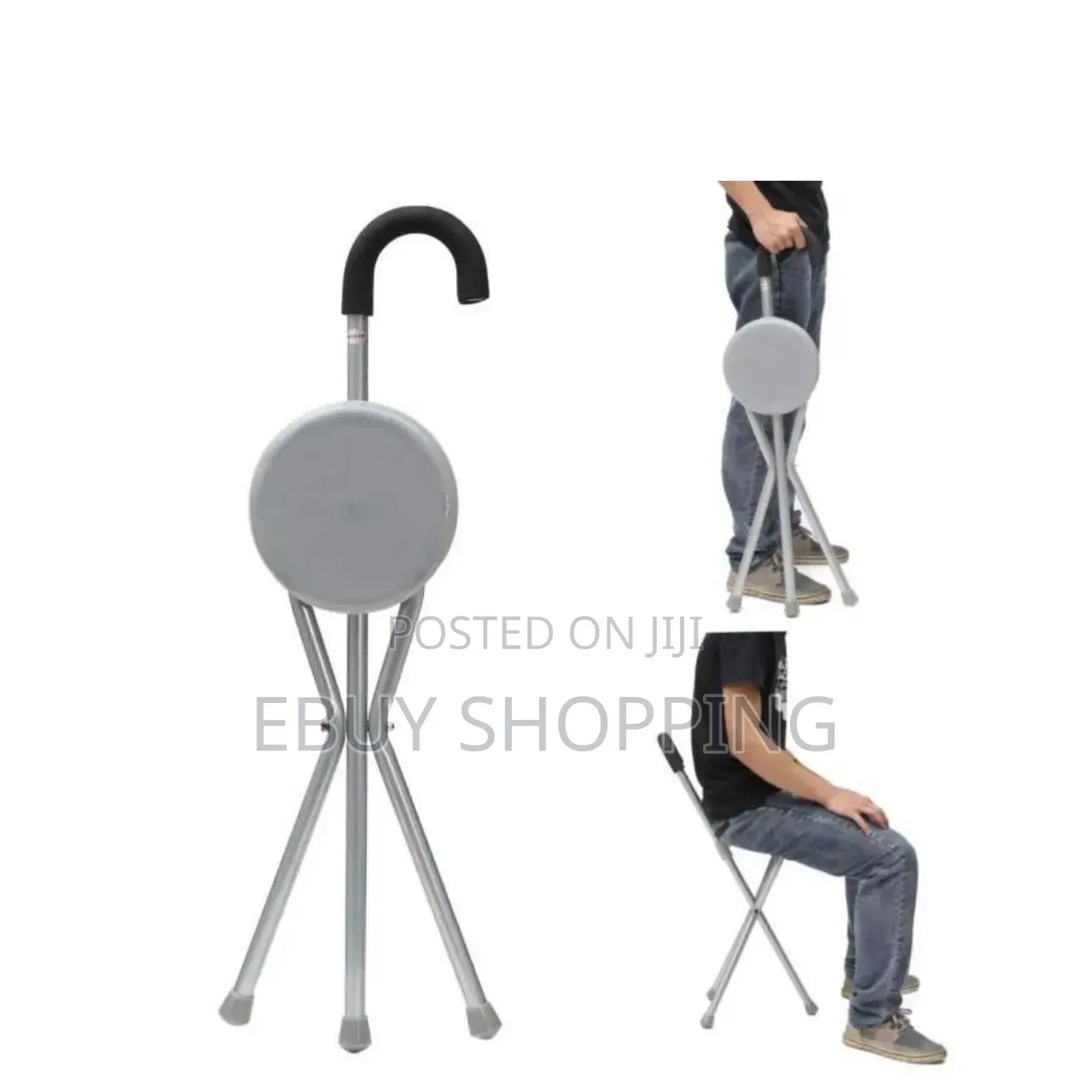 Stainless Steel Tripod Cane Seat – Durable, Anti-Slip, and Portable